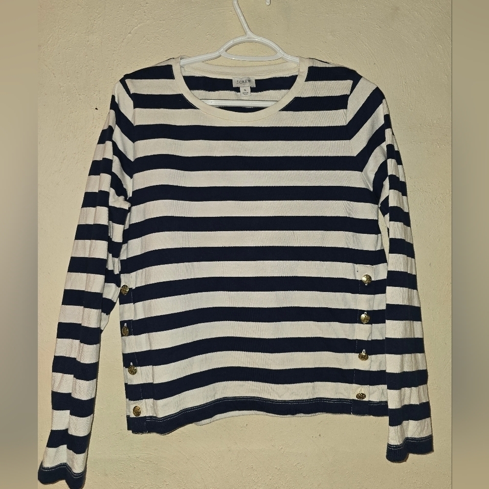 J. Crew Navy and White Striped Long Sleeve Top